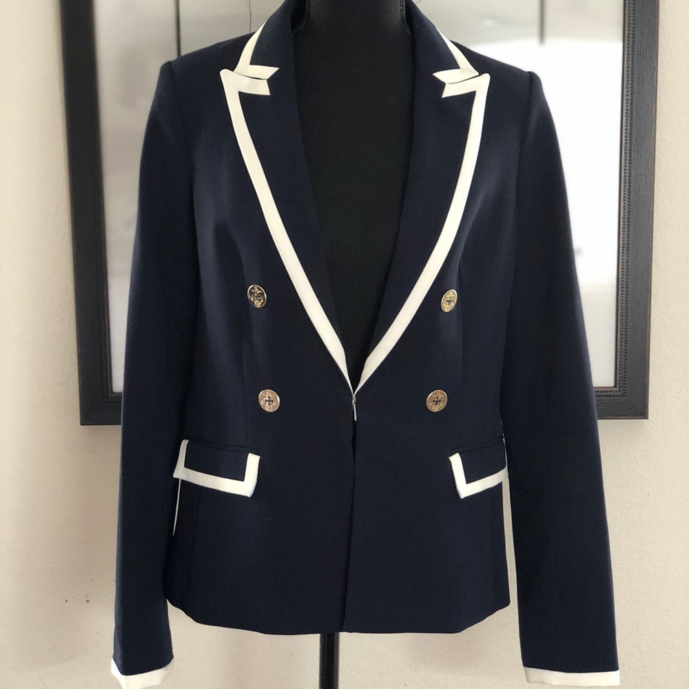 Tommy Hilfiger Blue Blazer with White trim. Size 6
